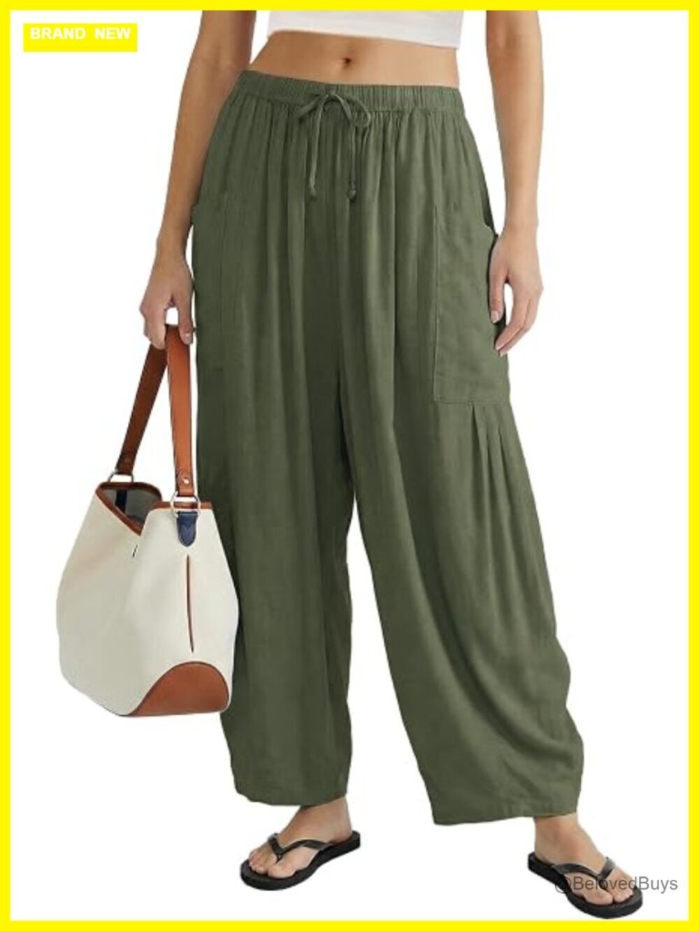 Linen Blend Wide Leg Palazzo Pants Casual Elastic Drawstring Flowy Harem Pants
